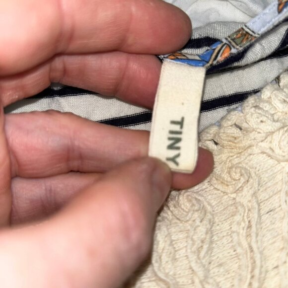 anthropologie TINY blue trompe l'oiel sleeveless multi tassel print… - Picture 2 of 5